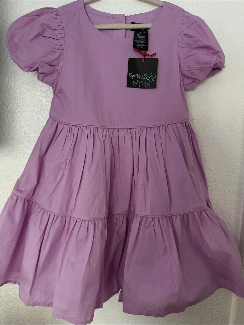 Cynthia Rowley Lilac Puff-Sleeve Tiered Dress